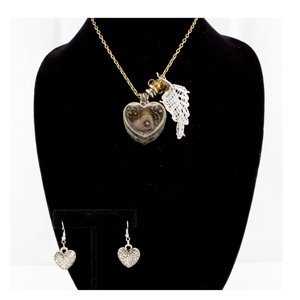 Heart Love Locket Necklace & Earring Set